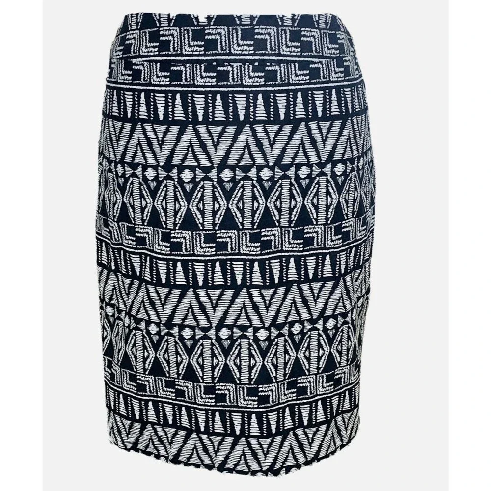 Cynthia Rowley Women's Tribal Black & White Print Cotton Pencil Skirt,‎ Size 14